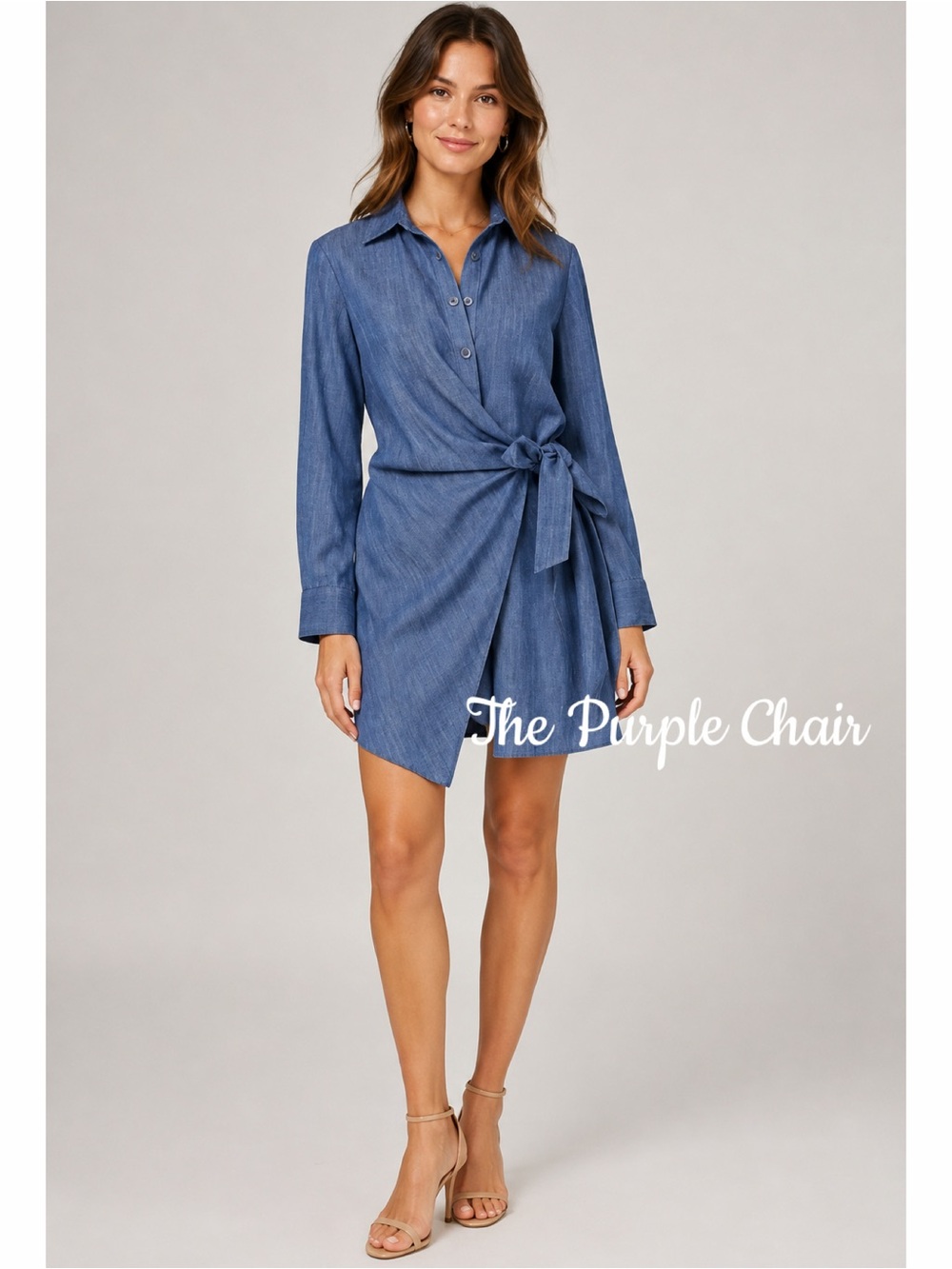 TIBI Long Sleeve Dark Indigo Chambray Drape Tunic Wrap Dress 4